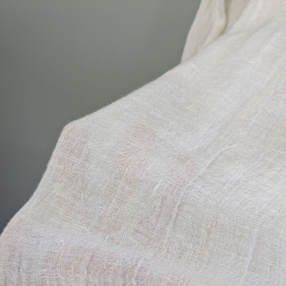 French Linen Top Size L Cream Brown Lagenlook Boho Gauze Neutral Artsy Avant - Picture 9 of 15